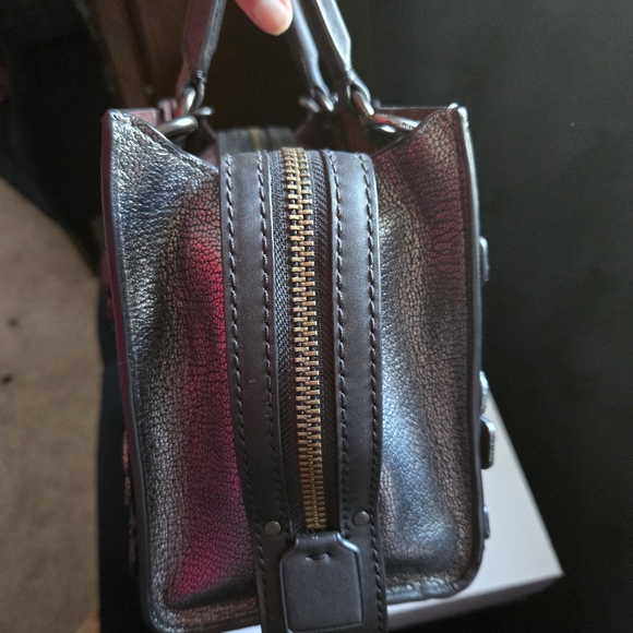 Coach Tea Rose Applique Metallic Gray Gunmetal Rogue 25 Satchel New W/o Tags - Picture 3 of 14